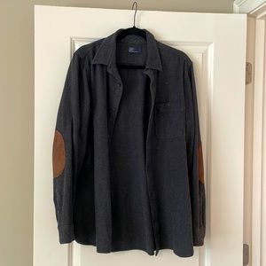 Gap Wool Button Shirt with Suede Elbow Pads L Dark Gray